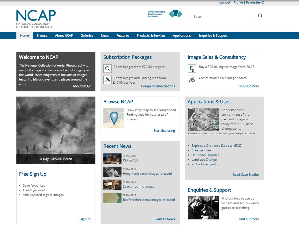 A screenshot of the NCAP legacy website, with the NCAP logo visible top left, a menu of options in a blue banner across the top and a grid of tiles with more menu options across the body of the page.